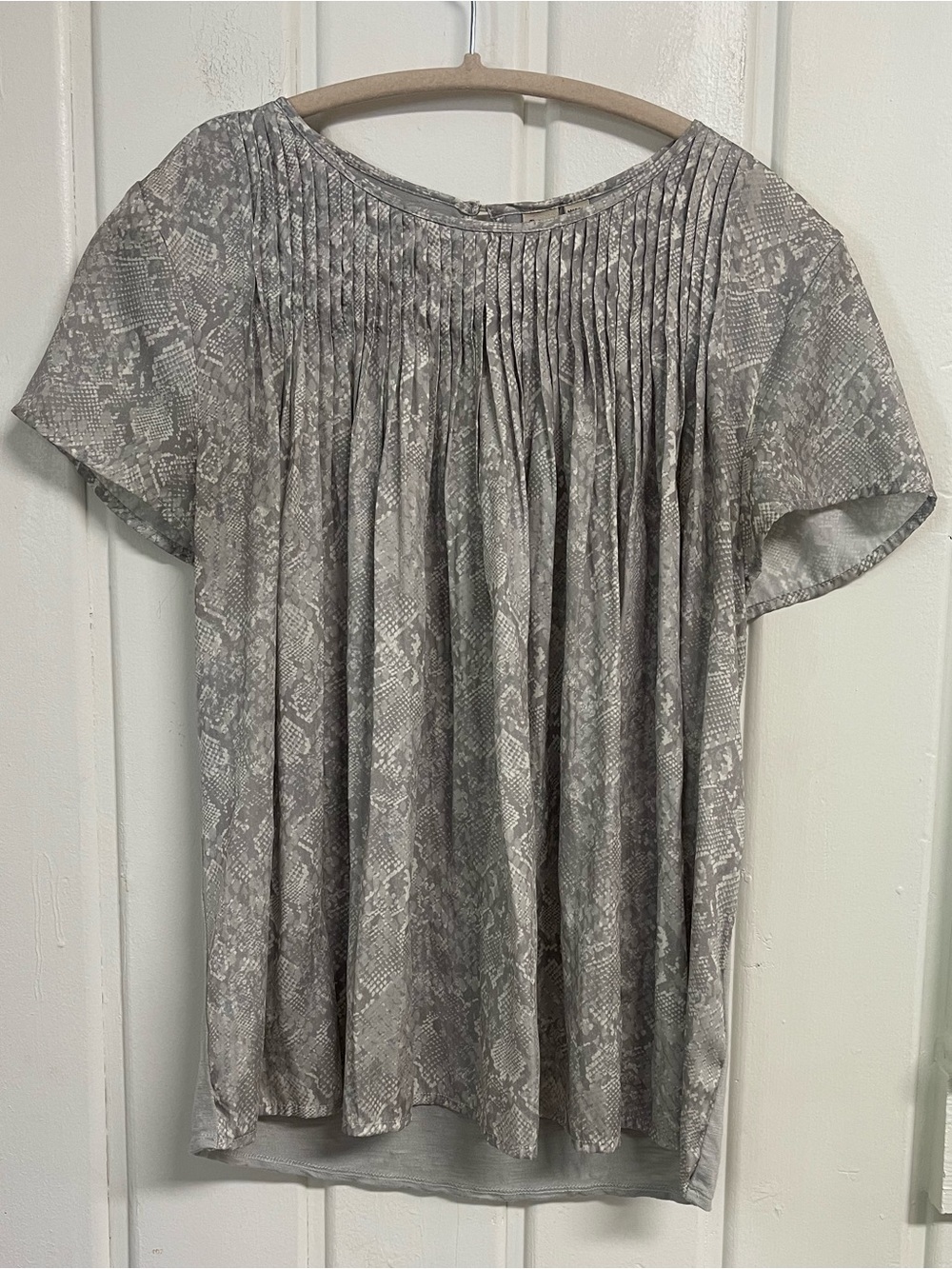 Dolan Left Coast Collection Gray Snake Print Pleated Mixed Media Top Size S